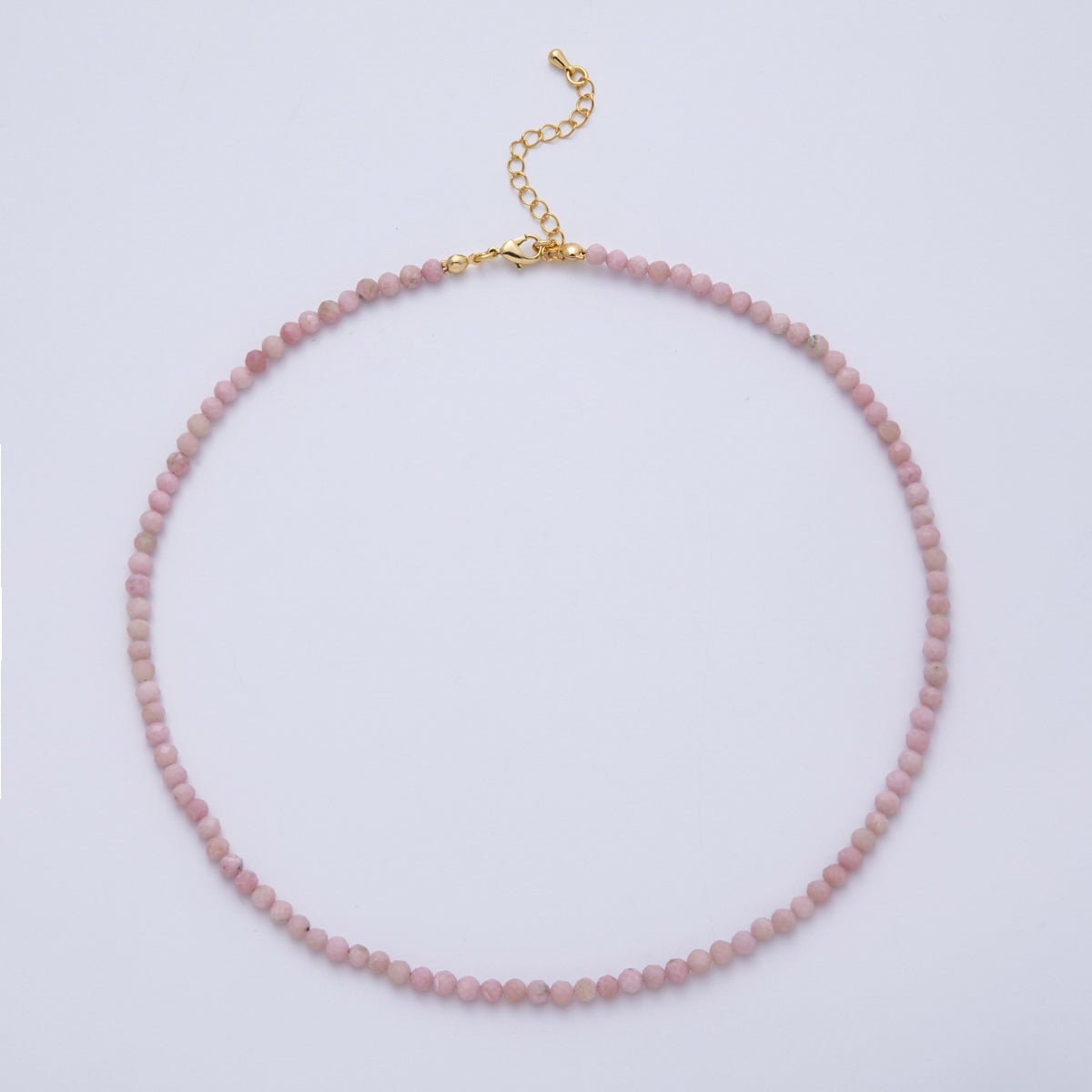 16K Gold Filled Pink Opal Multifaceted Gemstone Bead 16 Inch Handmade Necklace | WA-014