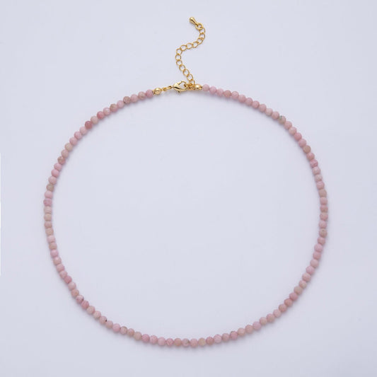 16K Gold Filled Pink Opal Multifaceted Gemstone Bead 16 Inch Handmade Necklace | WA-014