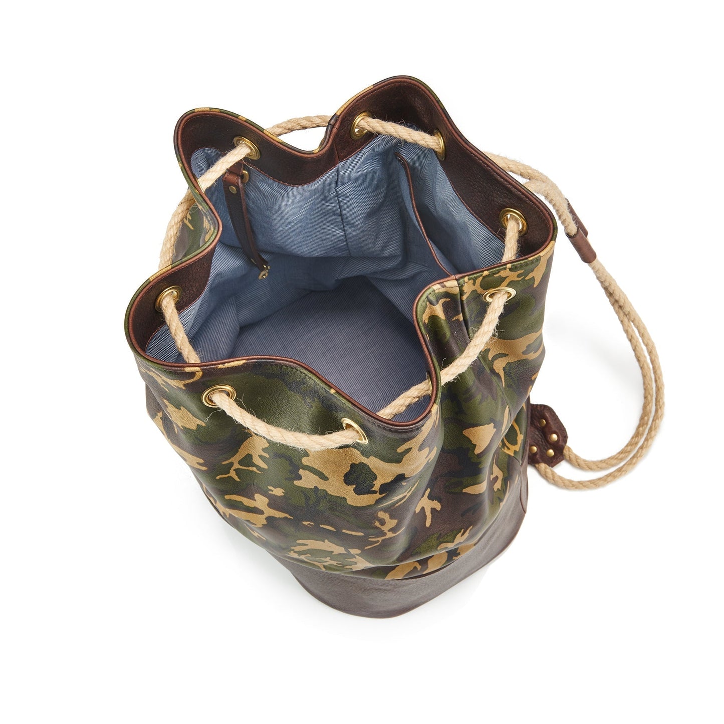 Wanderlust Leather Cinch Duffle Bag - Tan Camo