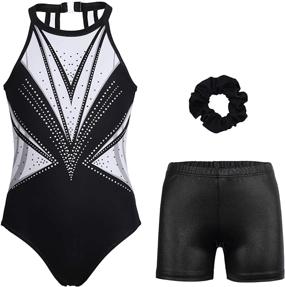 Black and White Starlight Symphony Gymnastics Leotard Set