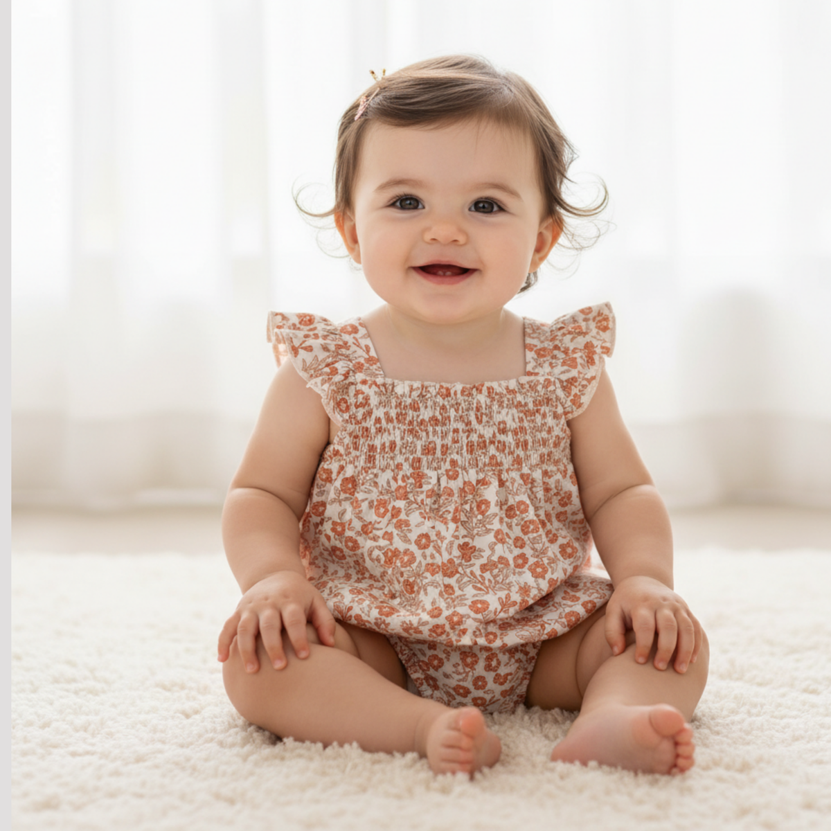 Organic Ruffle Sleeve Bubble Romper - Sienna