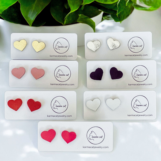 Heart Studs Mini //Leather, Stud, Valentine, Lightweight