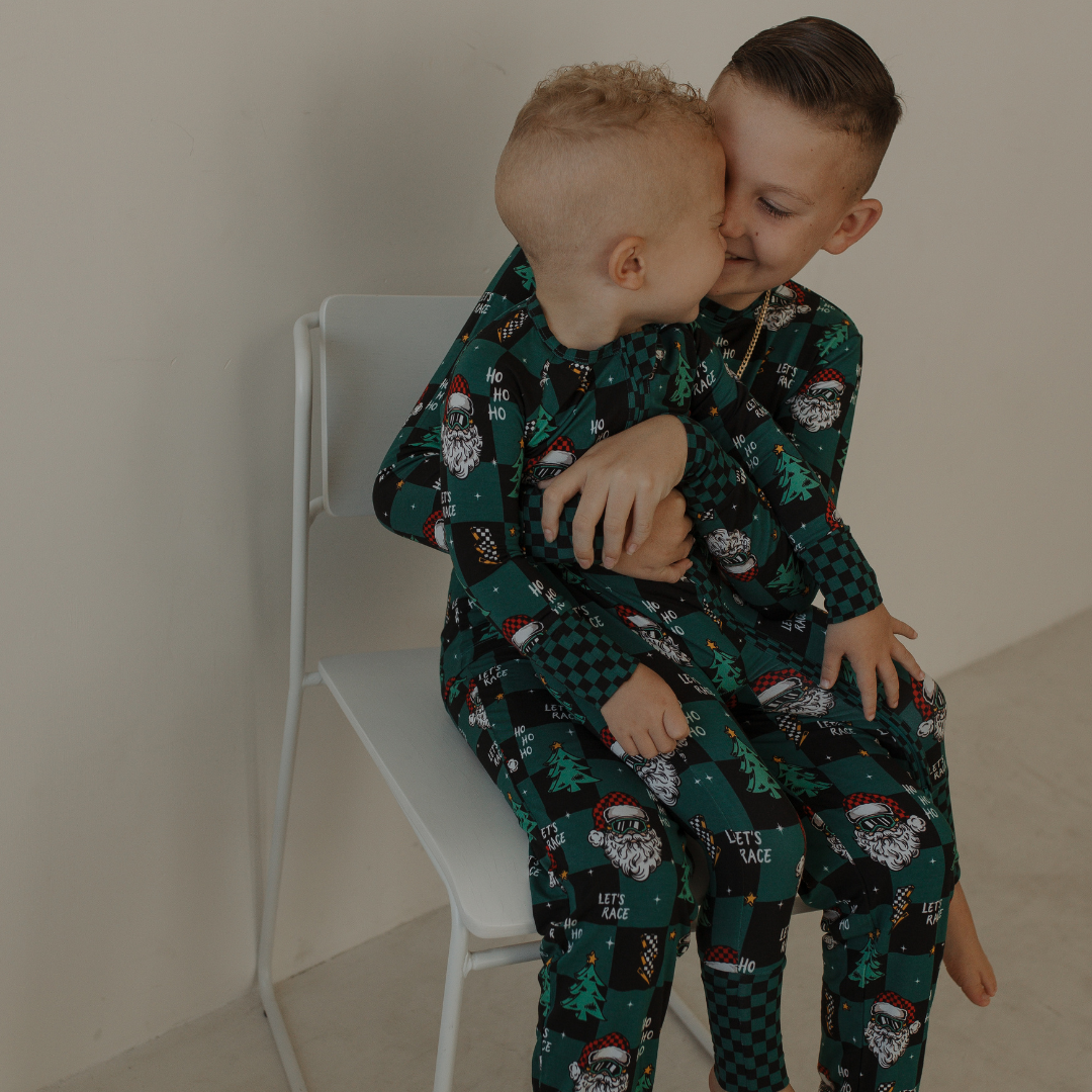 Let's Race Santa Zip Up Pajamas