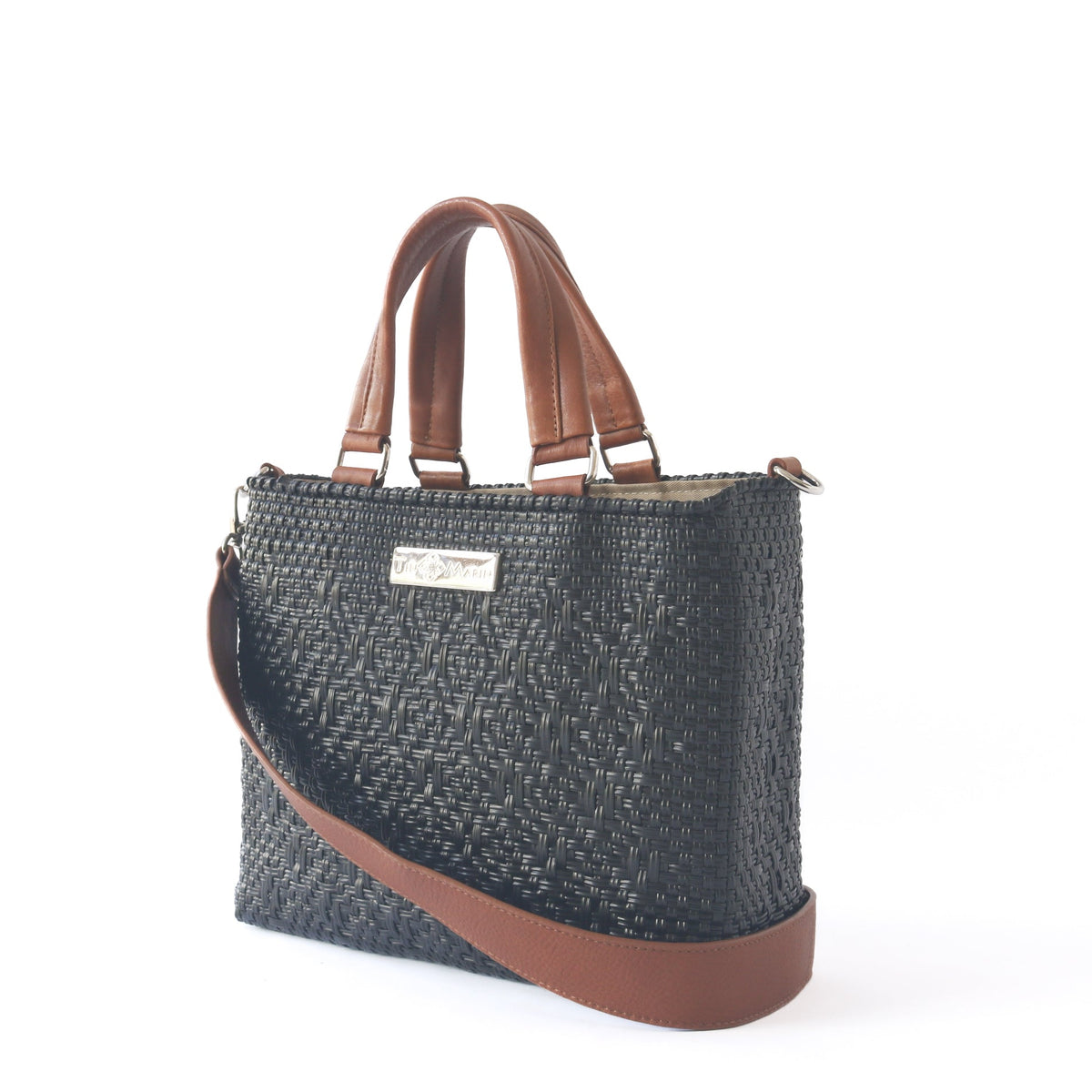 All Black Medium Woven Crossbody Drawstring Bag