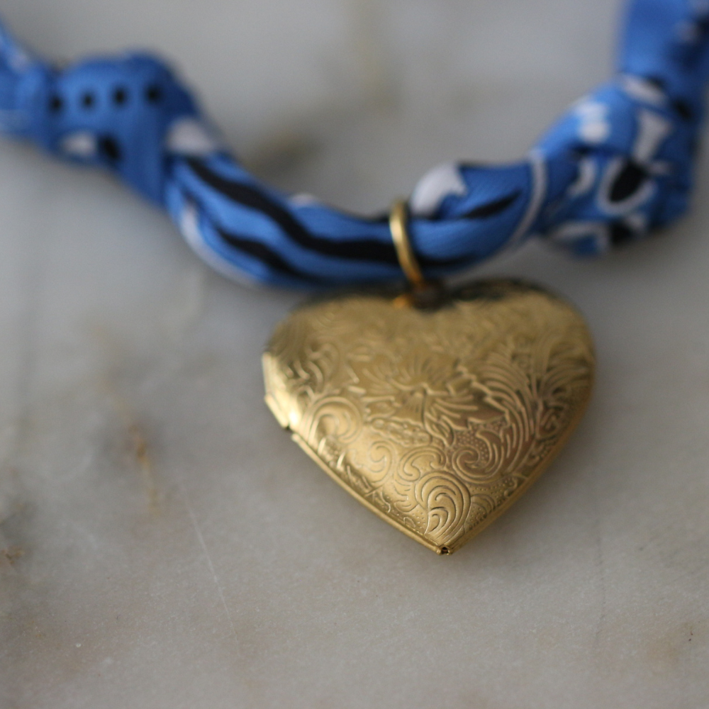 Blue Skies Heart Locket Scarf Necklace