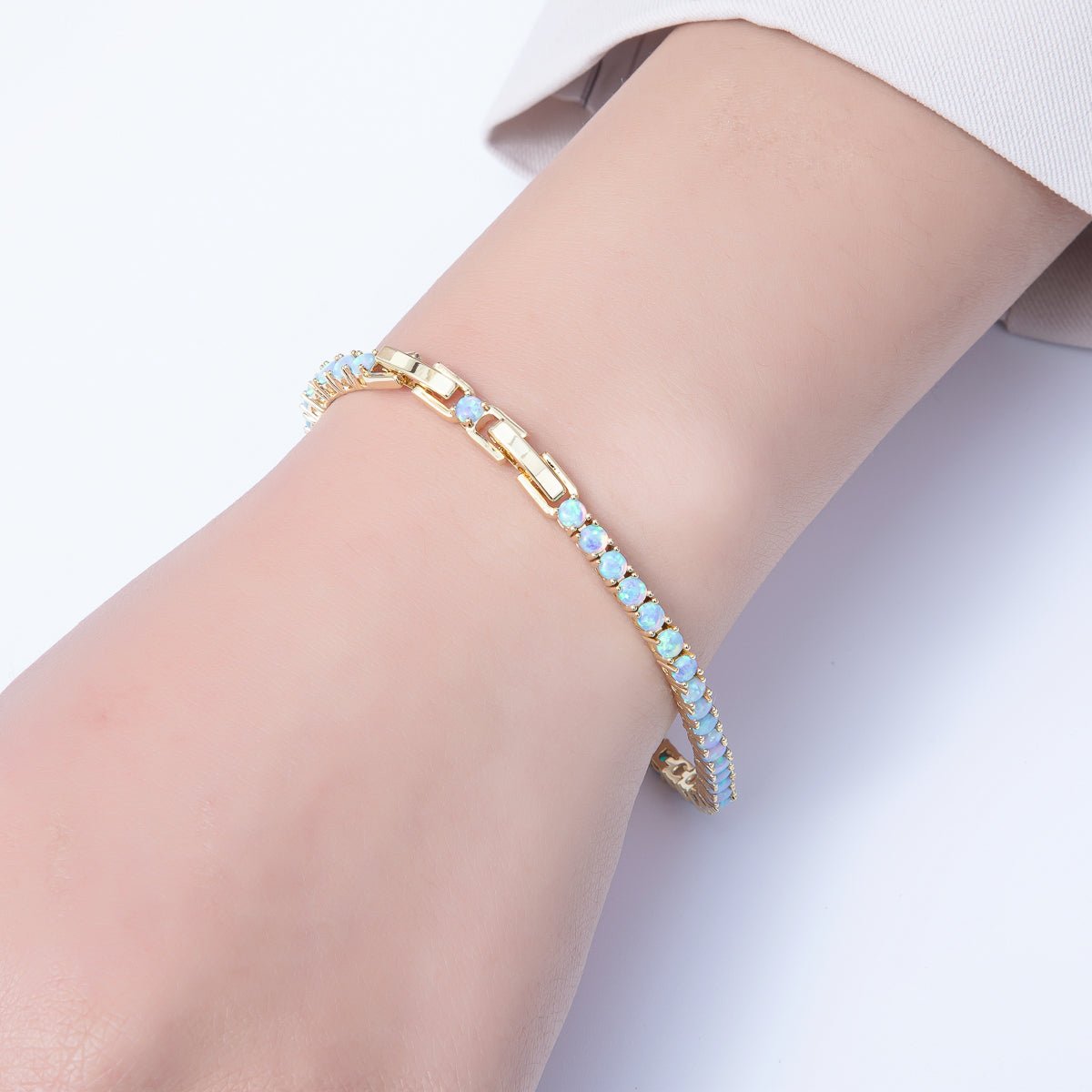 18K Gold Filled 4.5mm Blue Opalite Tennis Chain Adjustable Bracelet | WA-3966
