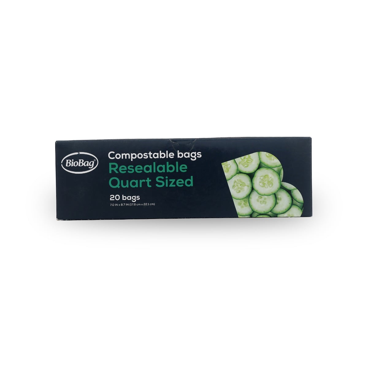 BioBag Resealable Food Storage Bags, Quart Size, Compostable, 7" x 8.7", 1.8 mil (QTY 240), SKU 190421
