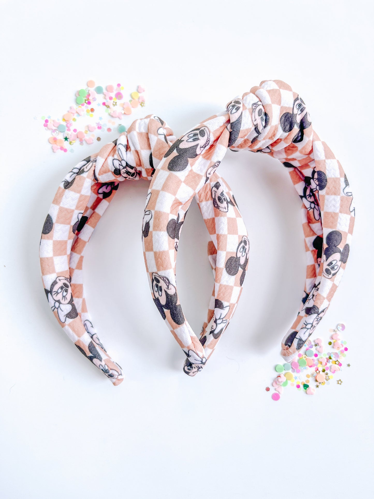 Tan Checkered Mouse Knotted Headband for Girls & Women