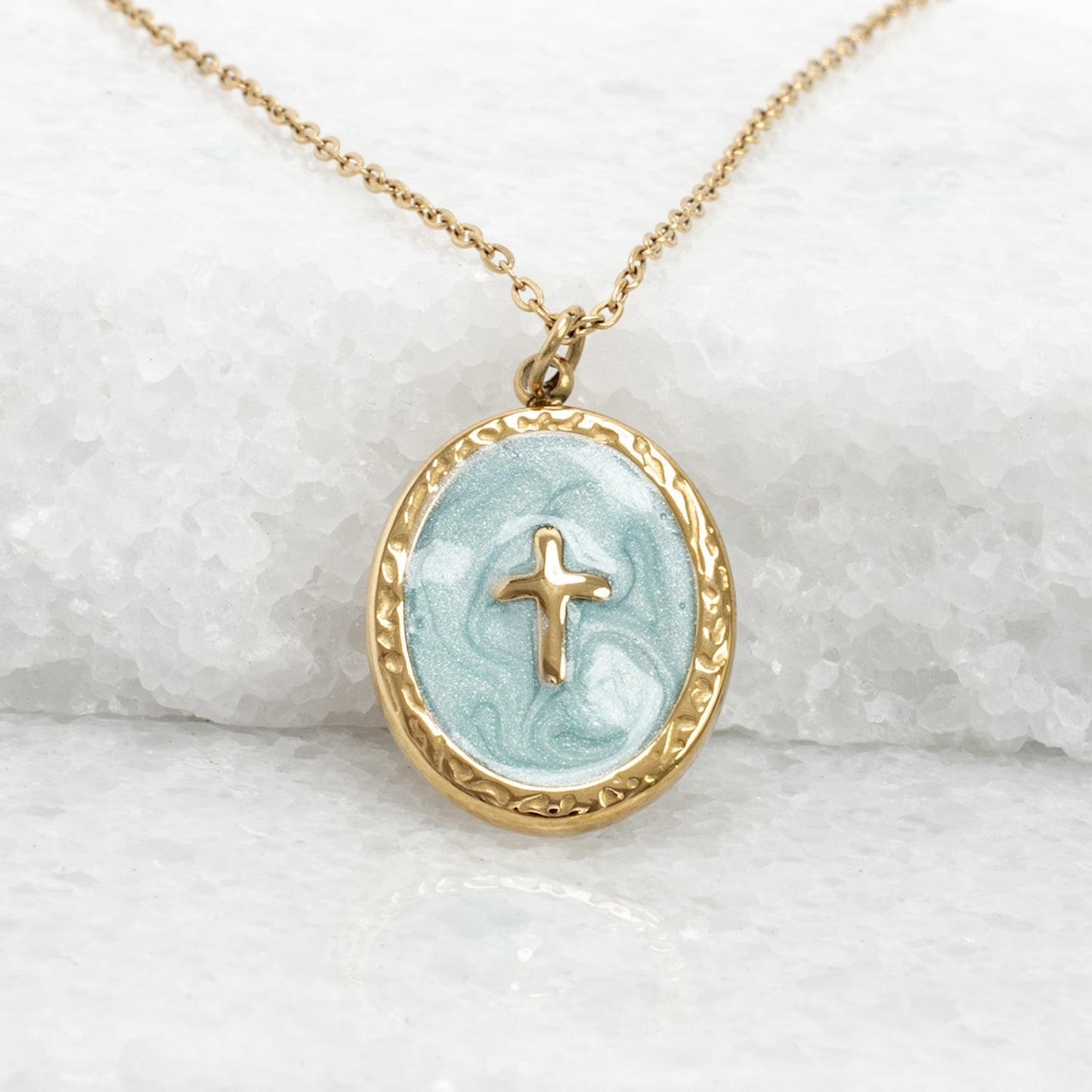 Shine Bright Cross Pendant in Mint