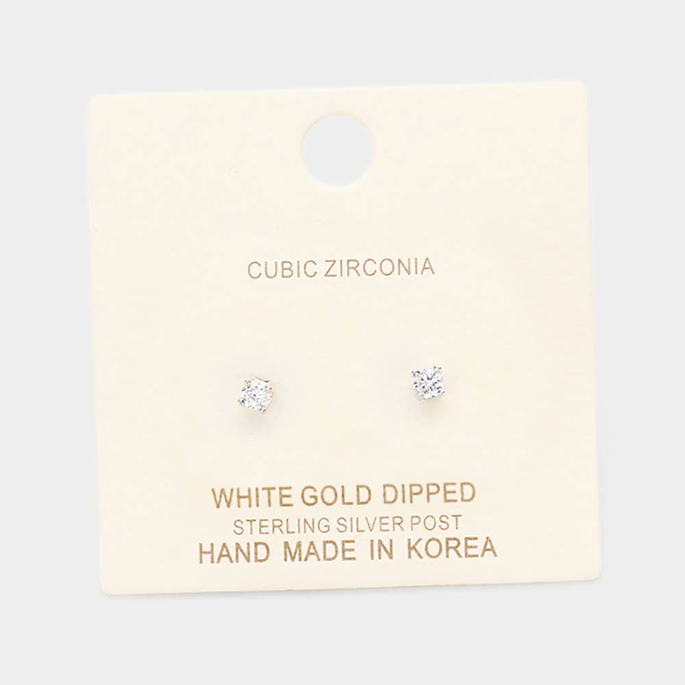 Gold Dipped 3mm Cubic Zirconia Square/Round Stud Earrings