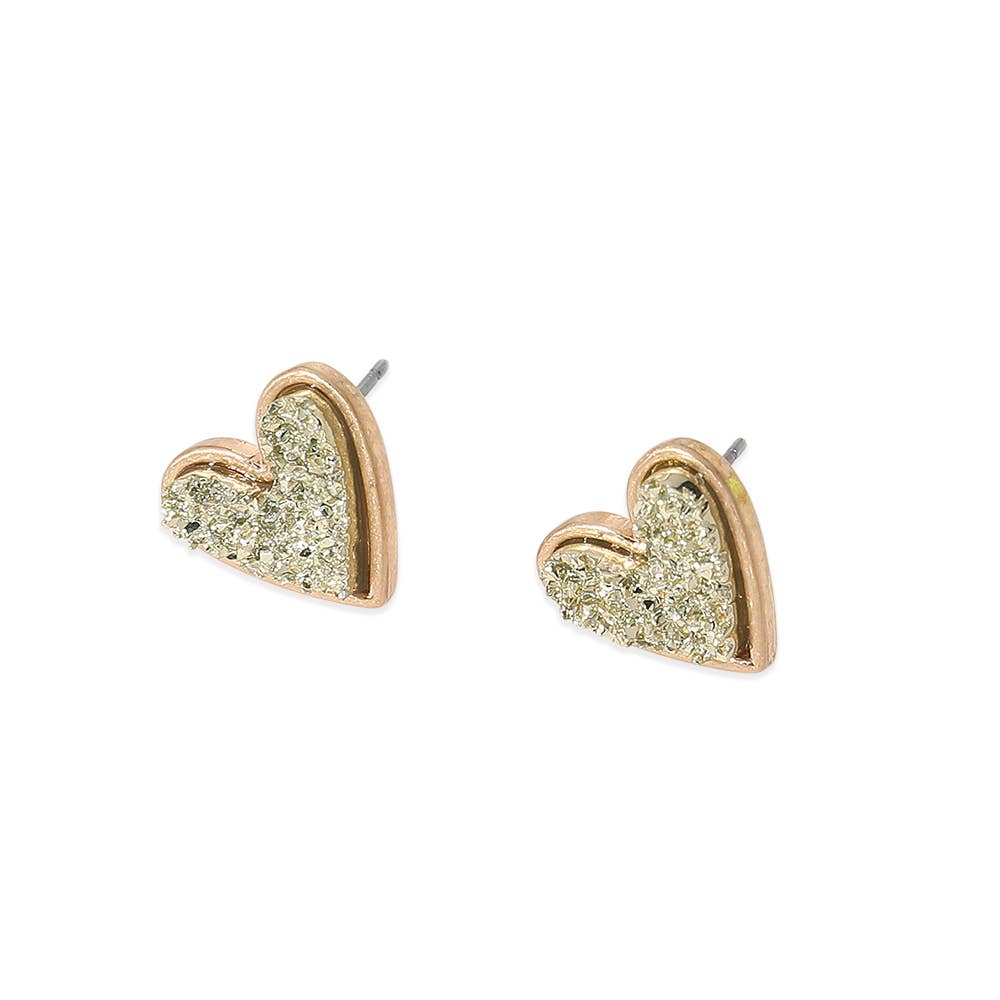 Druzy Heart Stud Earrings