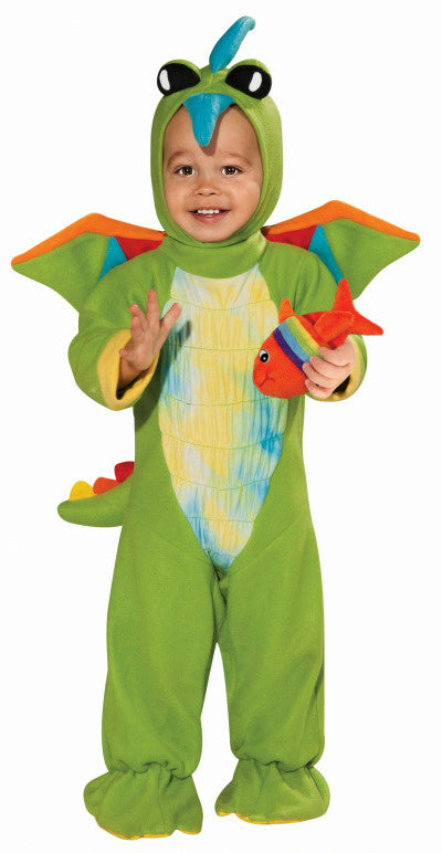 Green Dino Baby Costume Size 6-12 months Fish Rattle Included