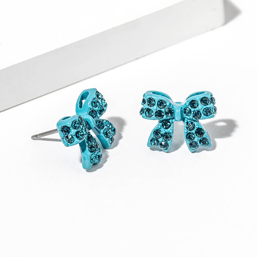 Crystal Rhinestone Bow Stud Earrings