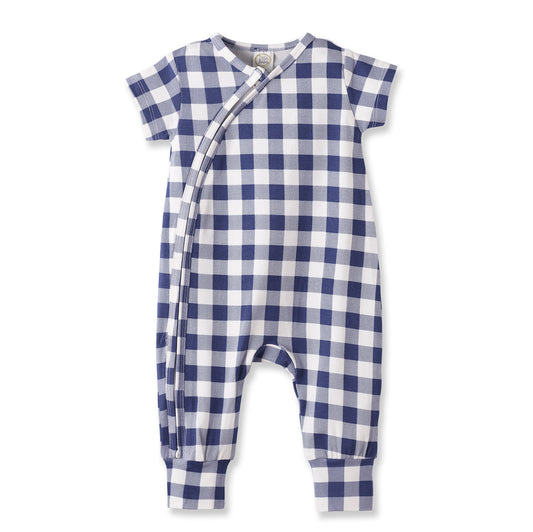 Picnic Plaid Bamboo Baby Zipper Romper w/Convertible Cuffs