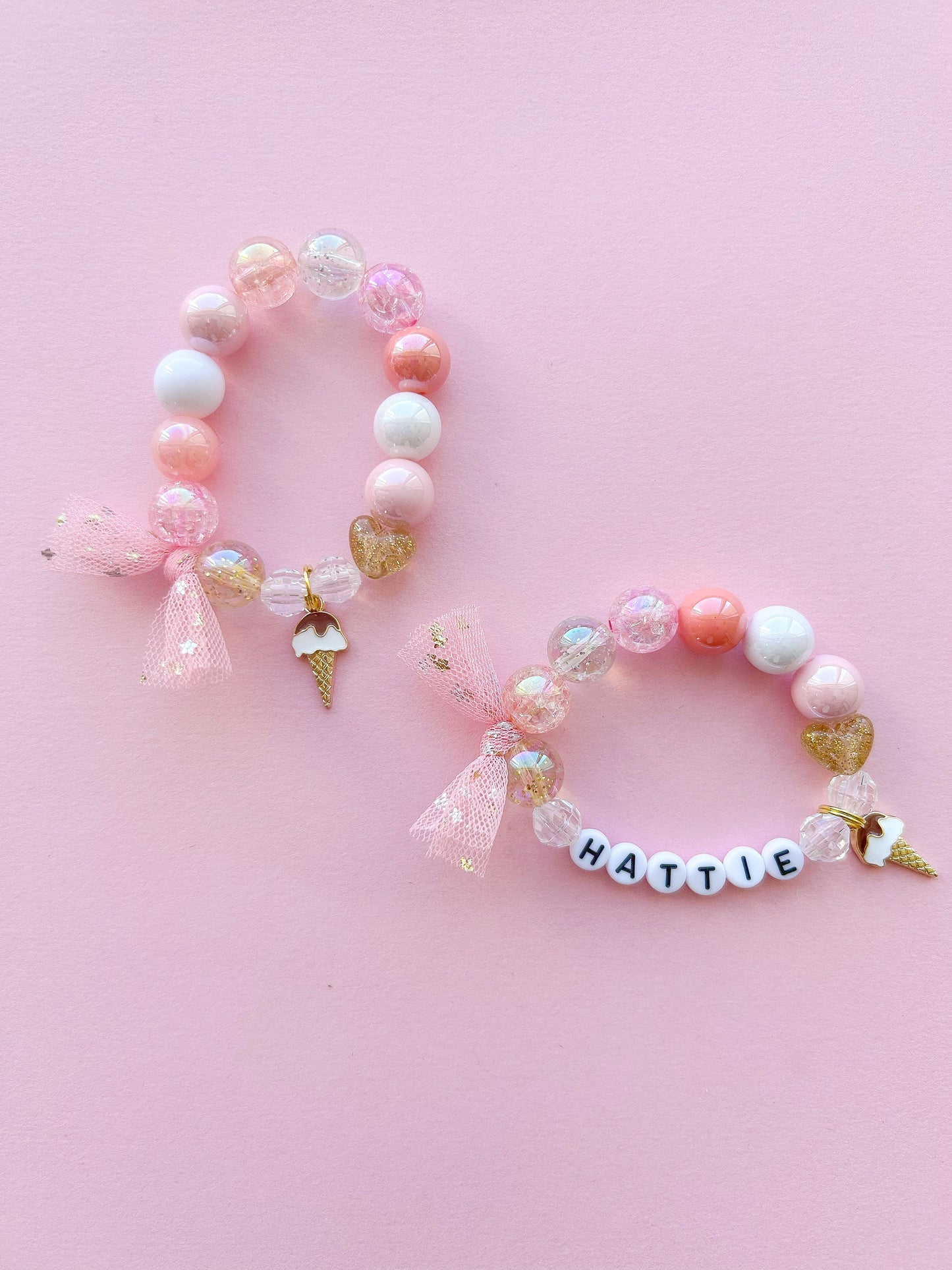 Ice Cream Cone and Heart Kids Beaded Charm Bracelet
