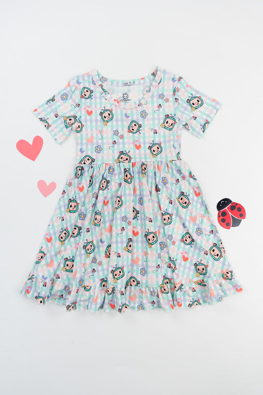 Dream Big Little Co x CoComelon SPRINGTIME MELON SHORT SLEEVE DREAM RUFFLE DRESS