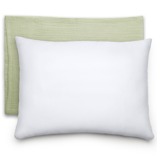 Toddler Pillows with Soft Muslin Pillow Case in Sage
