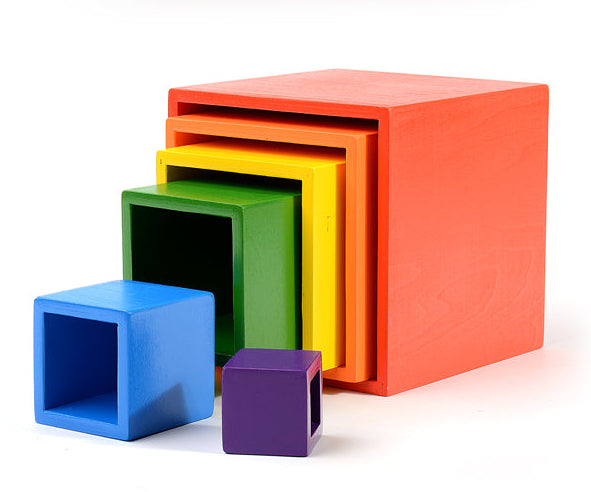 6-Piece Basswood Wooden Rainbow Nesting Box Set | Painted & Hand-Stained Finishes | Montessori Stacking Toy