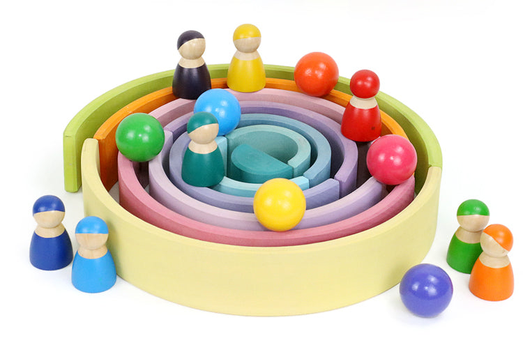 12-Piece Large Wooden Rainbow Stacking Blocks – Pastel / Macaron Colors