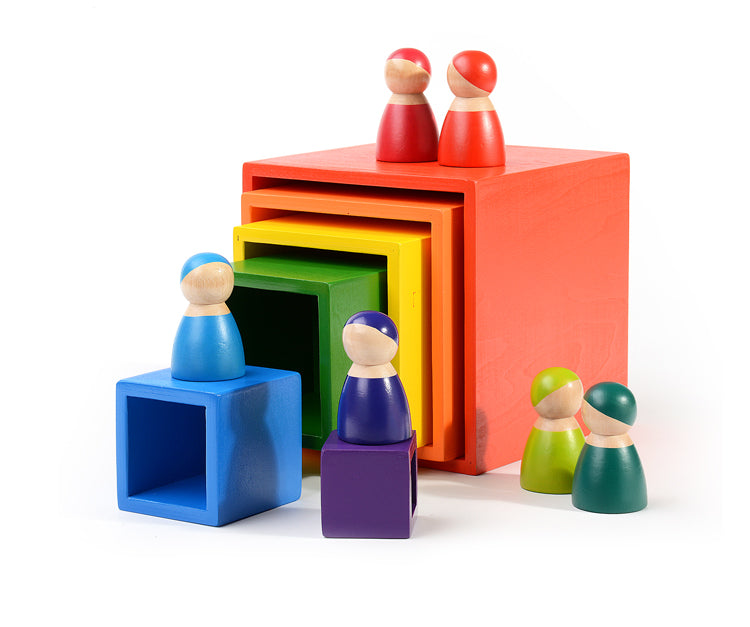 6-Piece Basswood Wooden Rainbow Nesting Box Set | Painted & Hand-Stained Finishes | Montessori Stacking Toy