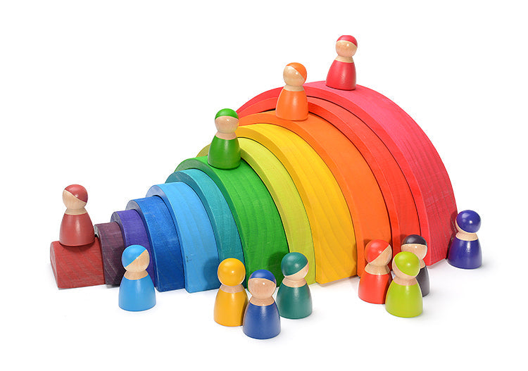 12-Piece Rainbow Wooden Peg Dolls – Primary Color