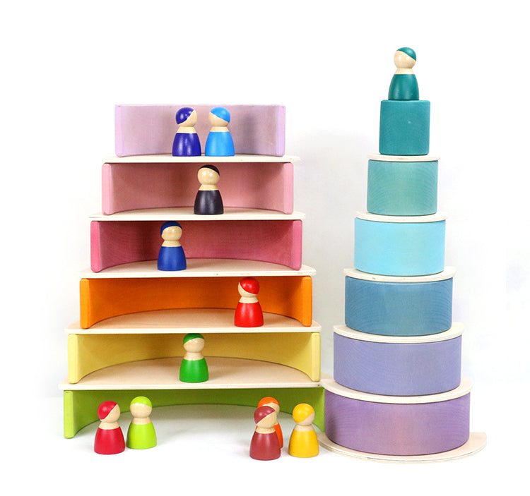 12-Piece Large Wooden Rainbow Stacking Blocks – Pastel / Macaron Colors