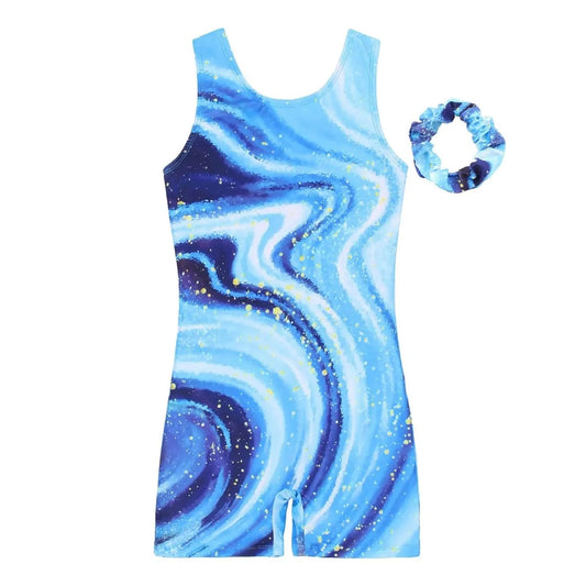 Blue Celestial Swirl Gymnastics Unitard Biketard