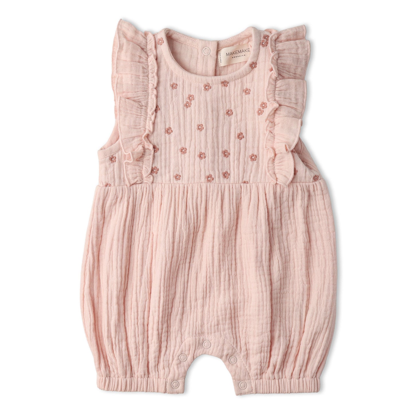 Organic Embroidered Ruffle Romper - Blush