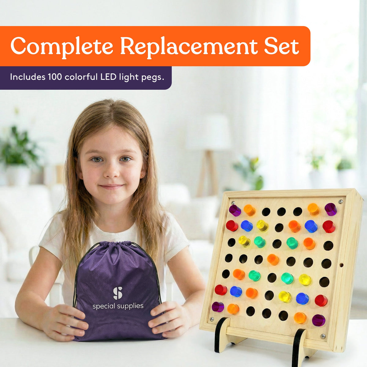 Special Supplies Set of LED Light Peg Board Replacement Pieces for Kids LED Peg Wall, Colorful Illuminated Pegs for Creative Play and STEM Learning- 1” x 4”