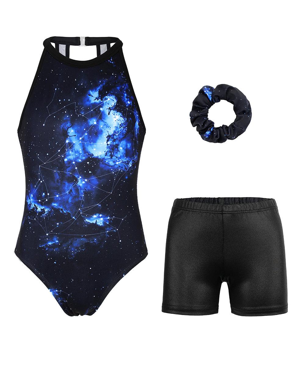 Black Planisphere Gymnastics Leotard Outfit Set