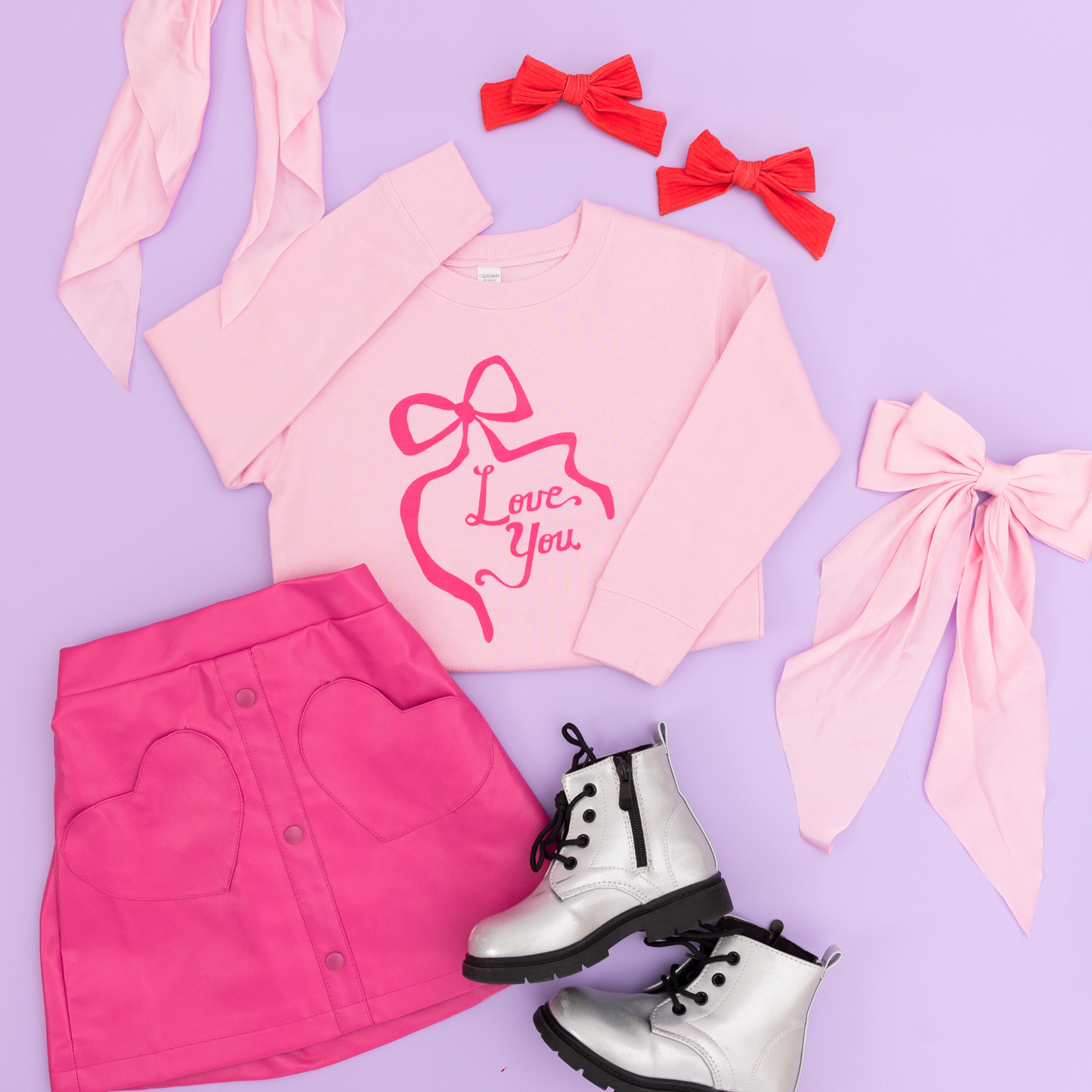 Love You Pink Coquette Bow Sweater