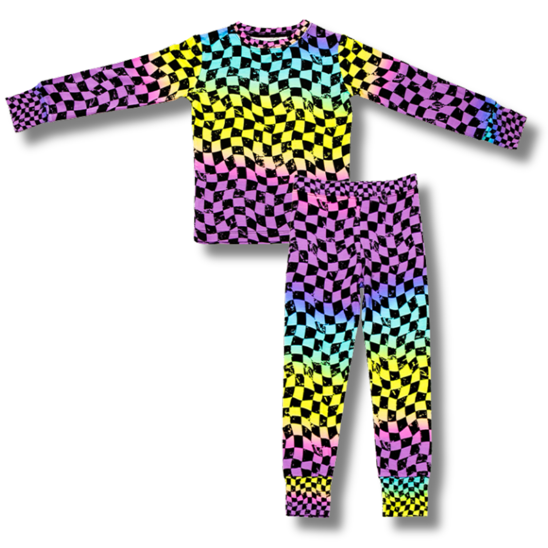Rainbow Checker 2 Piece Pajamas / PREORDER - SHIPPING OUT BETWEEN MAY 12-16