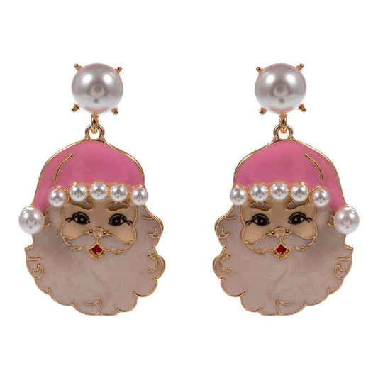Playful Pearl Santa Dangle Earrings