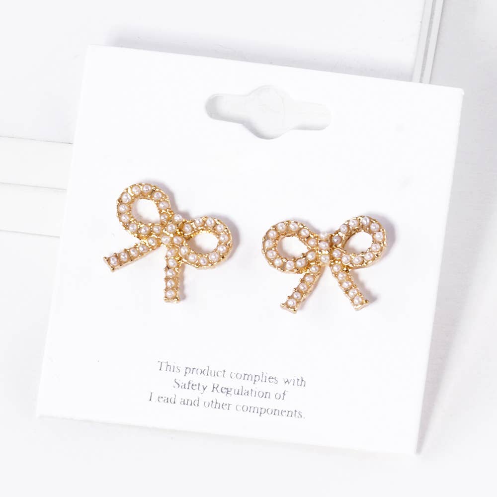 Crystal Stone Studded Ribbon Stud Earrings