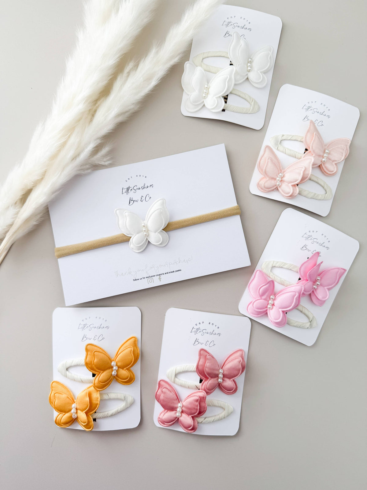 Satin Butterflies Snap Clips & Nylon Headbands