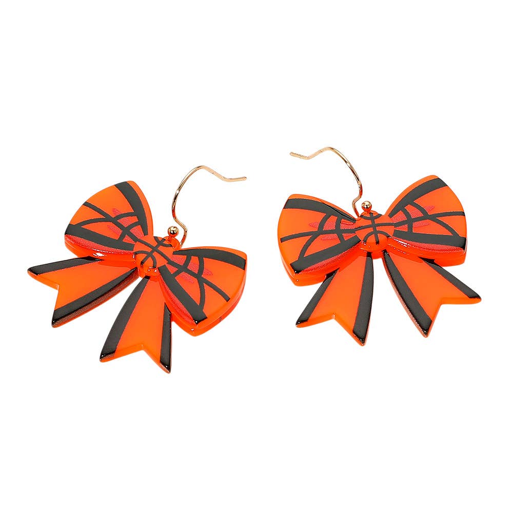 Resin Baseball Bow Dangle Earrings
