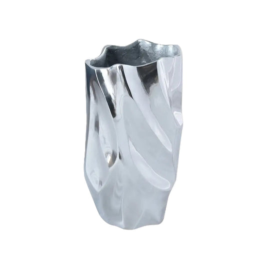 Abstract Silver Aluminum Vase | Fluid Sculptural Décor