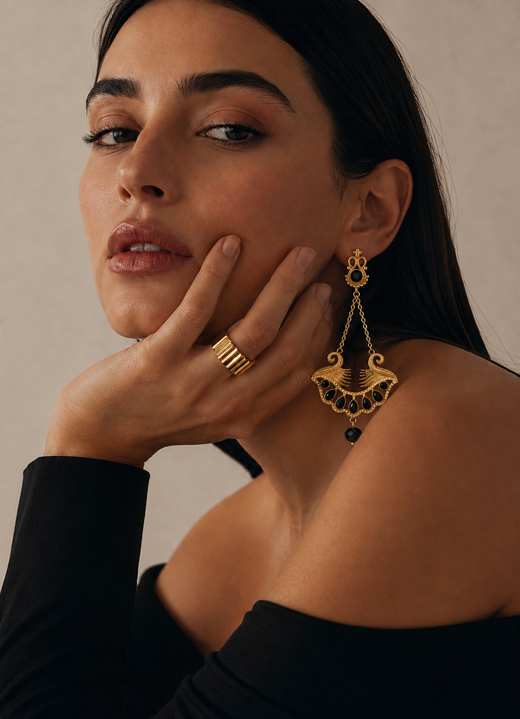 Pharaoh Lotus Royale Onyx Earrings - Pre Order