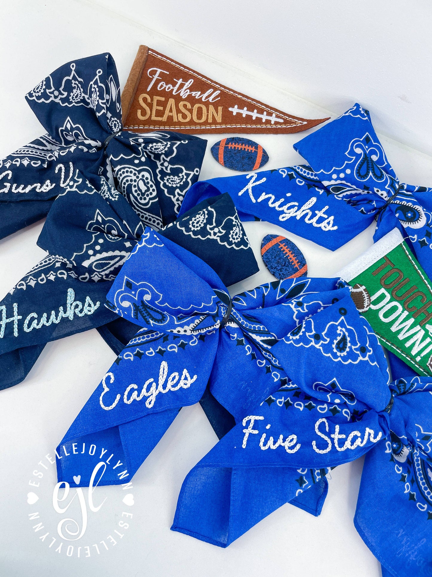 Bandana Bows Barrette CUSTOM Embroidered School Spirit