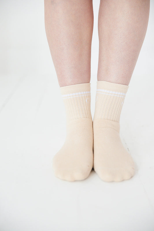 Cream | Half Crew Socks | Foot Soldier Mom™ | Cushioned Comfort for All-Day Support