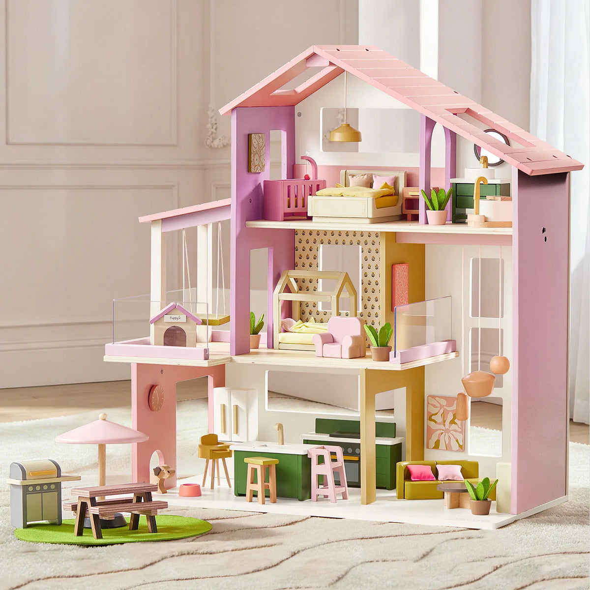 Tiny Land® Sweetwood Edge Dollhouse - Green & Pink