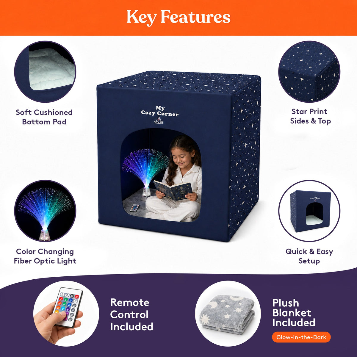 Special Supplies Blackout Sensory Tent for Kids, Calming Play Room with Fiber Optic Lamp and Glow-in-The-Dark Fuzzy Blanket