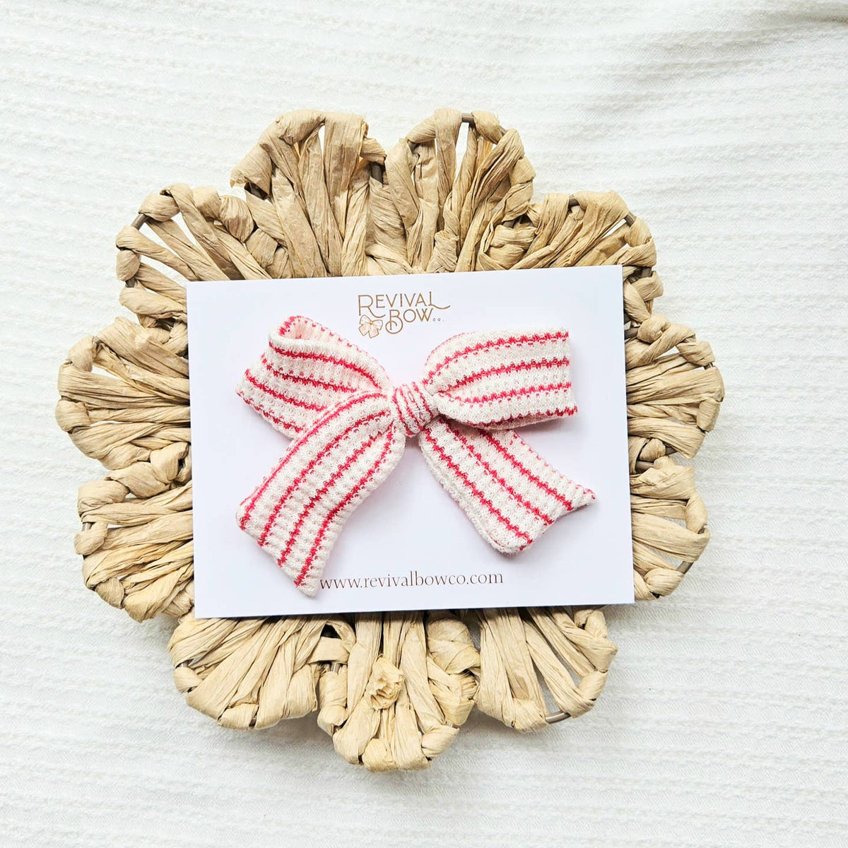 Classic Handtied Bow on Clip • Red Knit Stripe