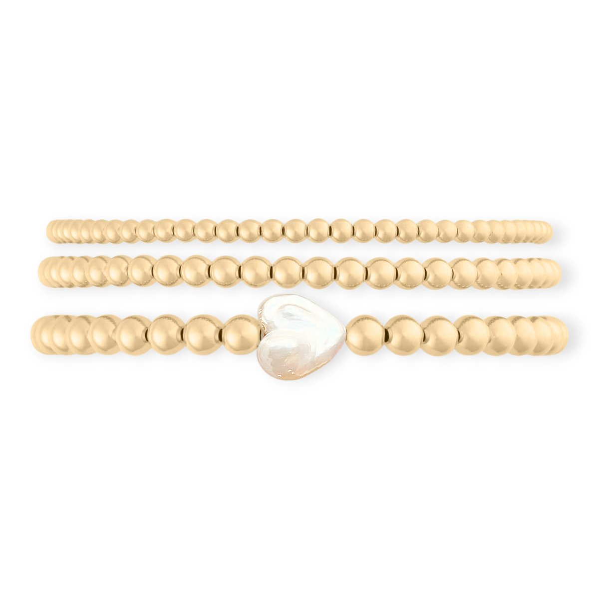 pearl heart juno bracelet triple stack (3+4+5mm)