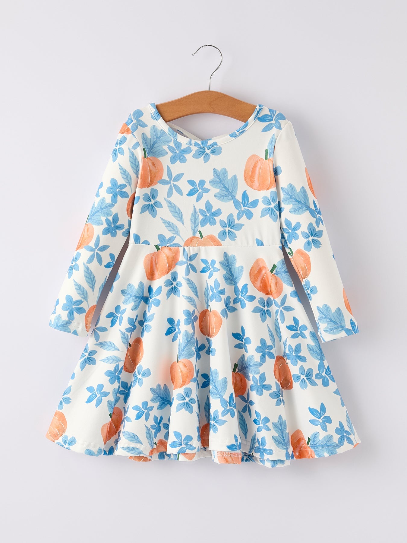 Halloween Pumpkin Floral Print Long Sleeve Dress