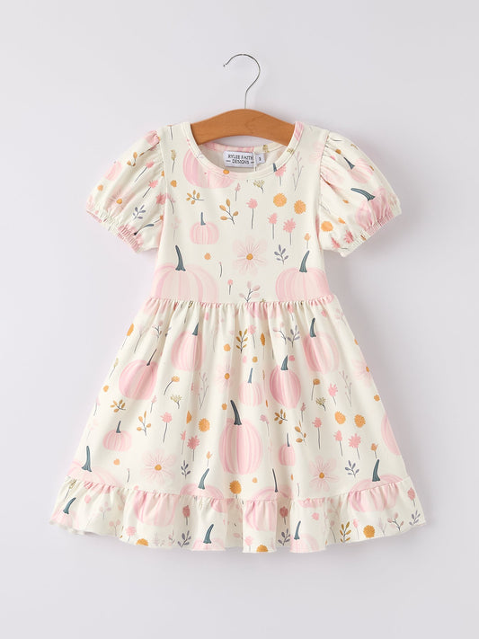Halloween Cute Pumpkin Print Girls Dress