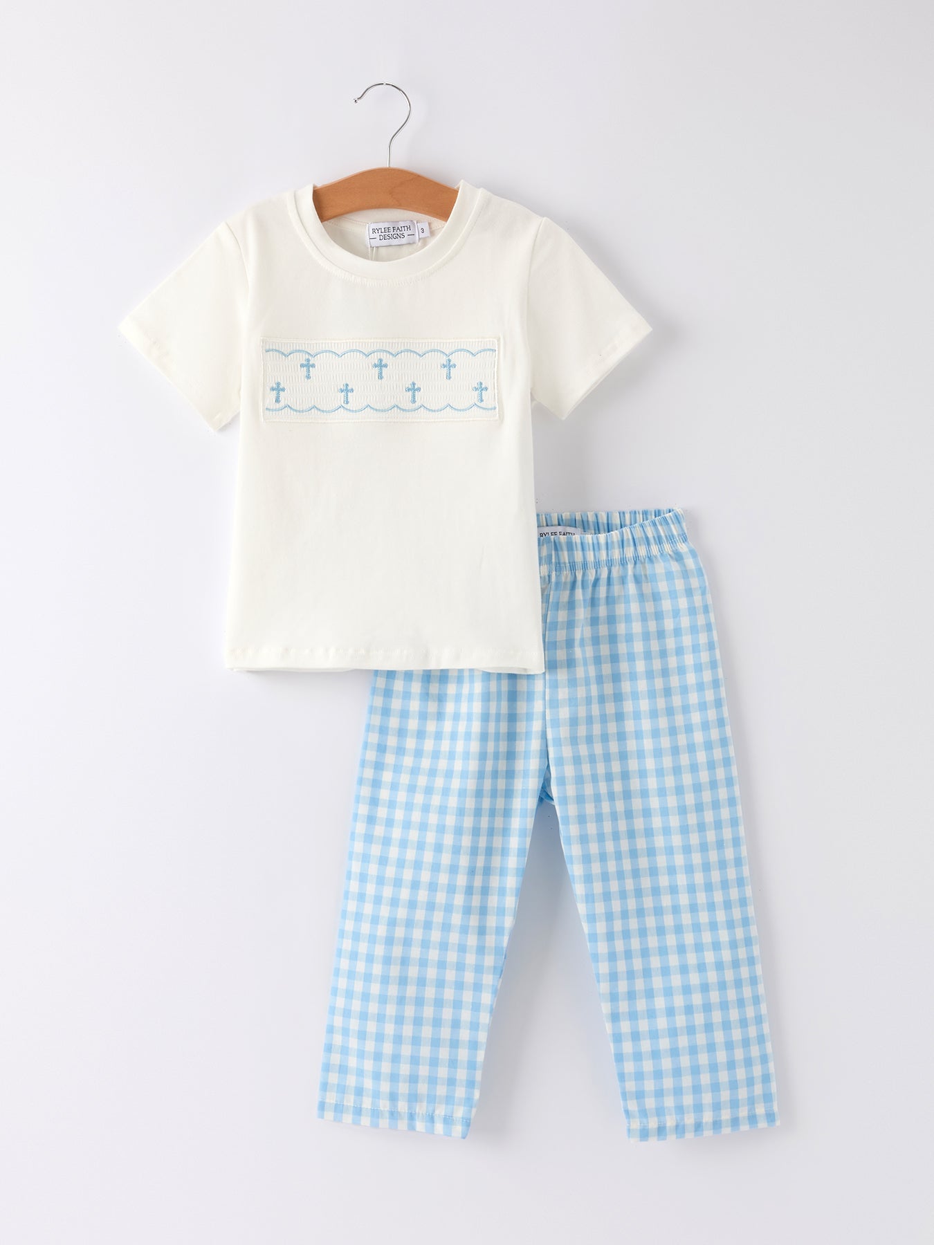 Blue Smocked Church Christening Toddler Boys'Set