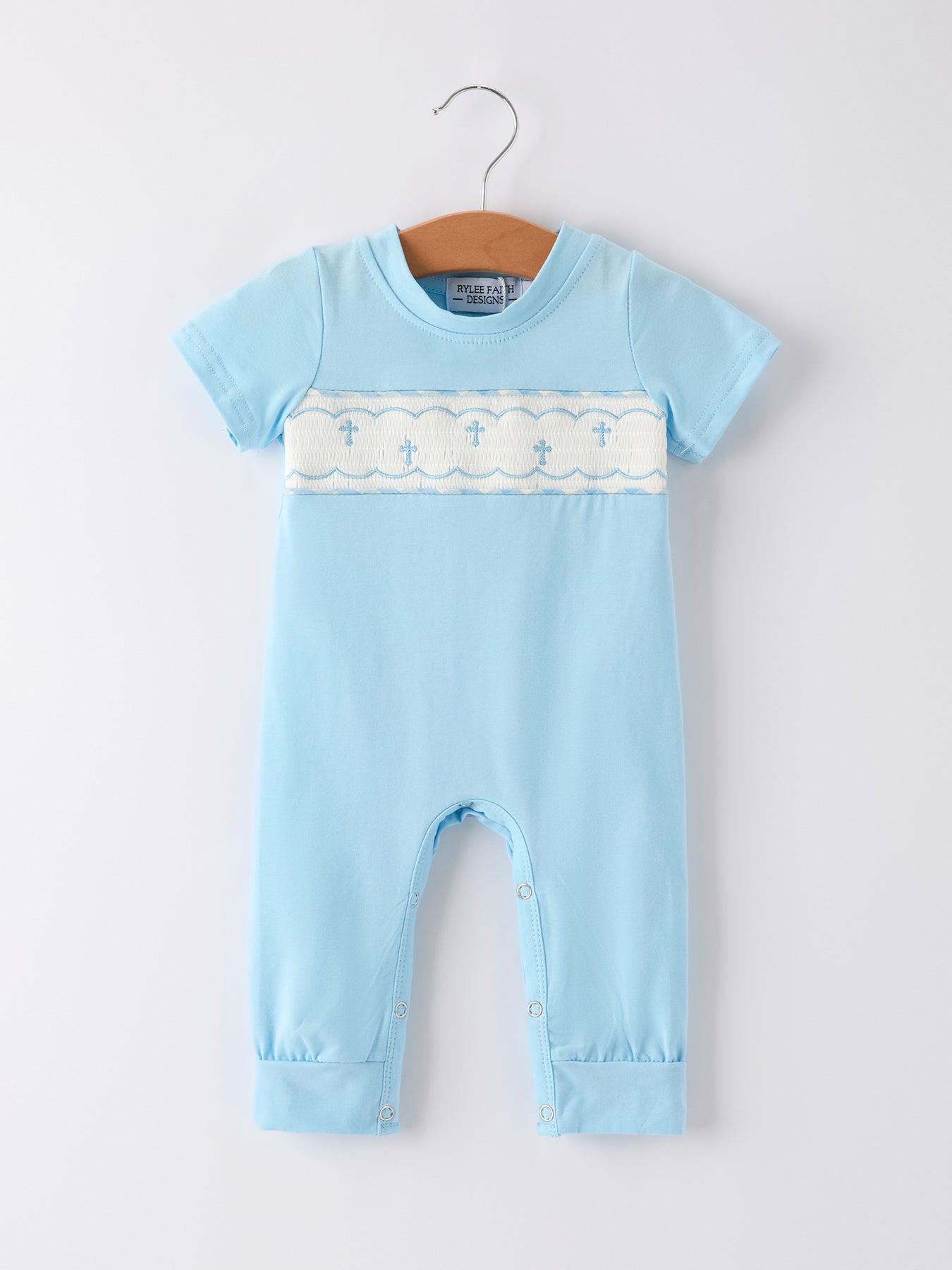 Blue Smocked Church Christ Bishop Christening Toddler Boys' Romper