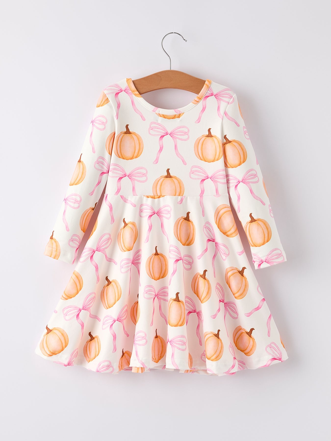 Halloween Pumpkin Bow Print Long Sleeve Dress