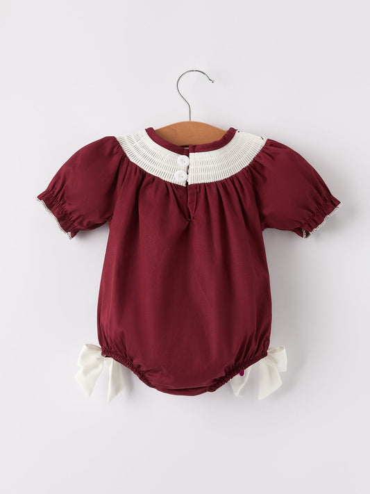Dark Red Smocked Church Christ Bishop Christening  Girls Romper
